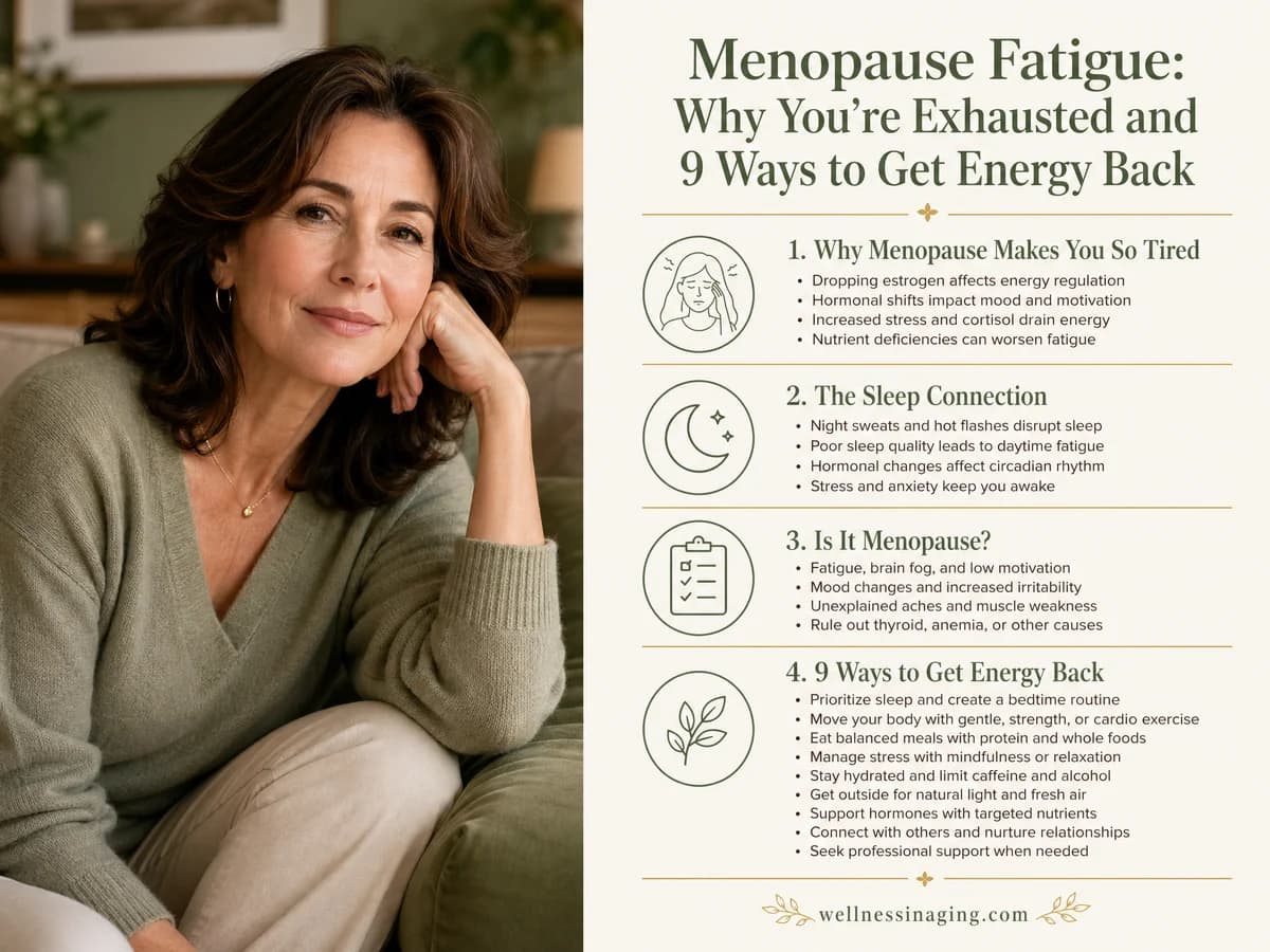 Menopause Fatigue: Why You're Exhausted and 9 Ways to Get Energy Back — infographic