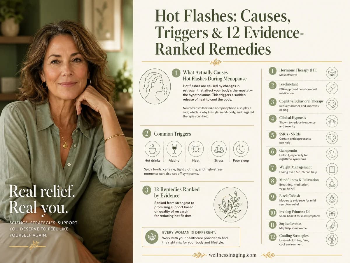 Hot Flashes: Causes, Triggers and 12 Evidence-Ranked Remedies — infographic