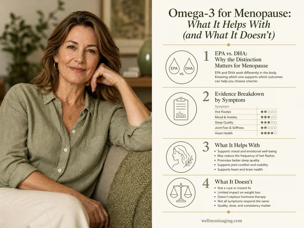 Omega-3 for Menopause: What It Helps With (and What It Doesn't) — infographic