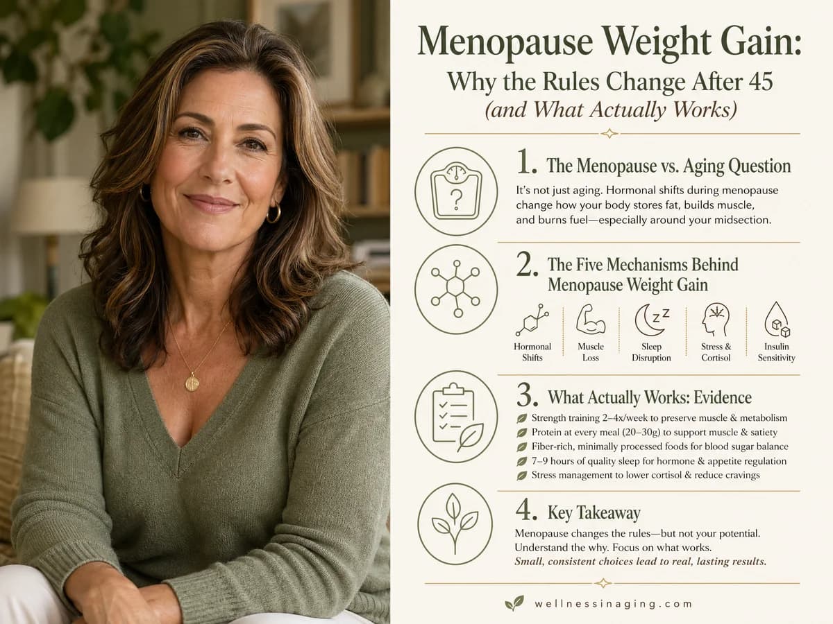 Menopause Weight Gain: Why the Rules Change After 45 (and What Actually Works) — infographic